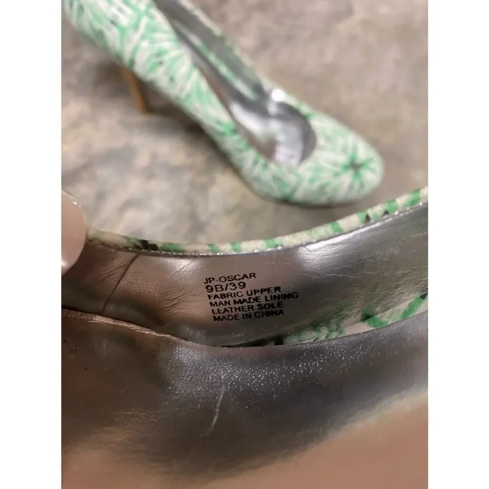 Jessica Simpson JP Oscar Green Multi Fabric Cork Heel Pump Size 9